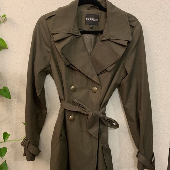 EXPRESS forest green trenchcoat with gold buttons - Picture 5 of 5